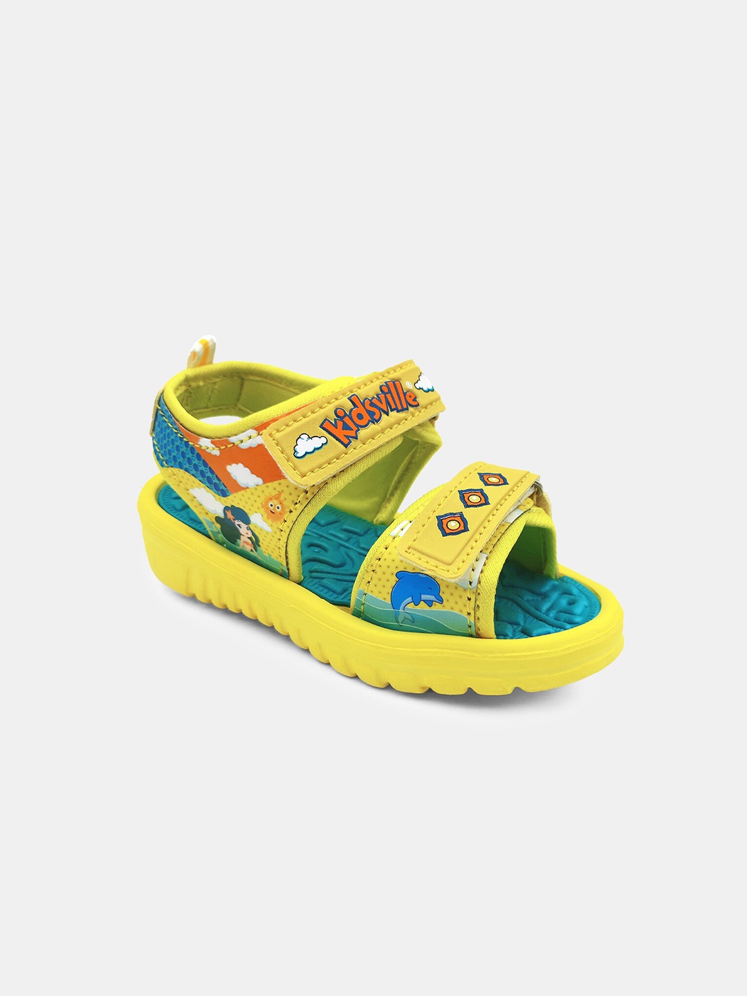 

Kids Ville Girls Yellow Printed Open Toe Flats