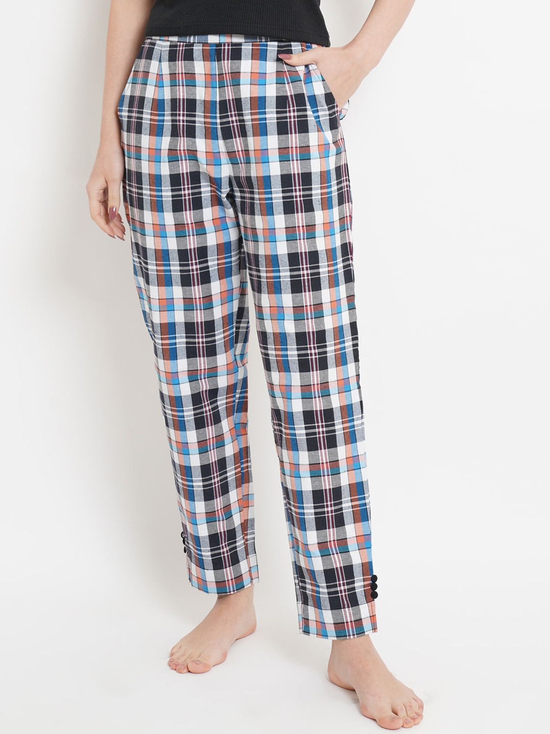 

Purple State Women Multicoloured Checked Cotton Comfort Trousers, Multi