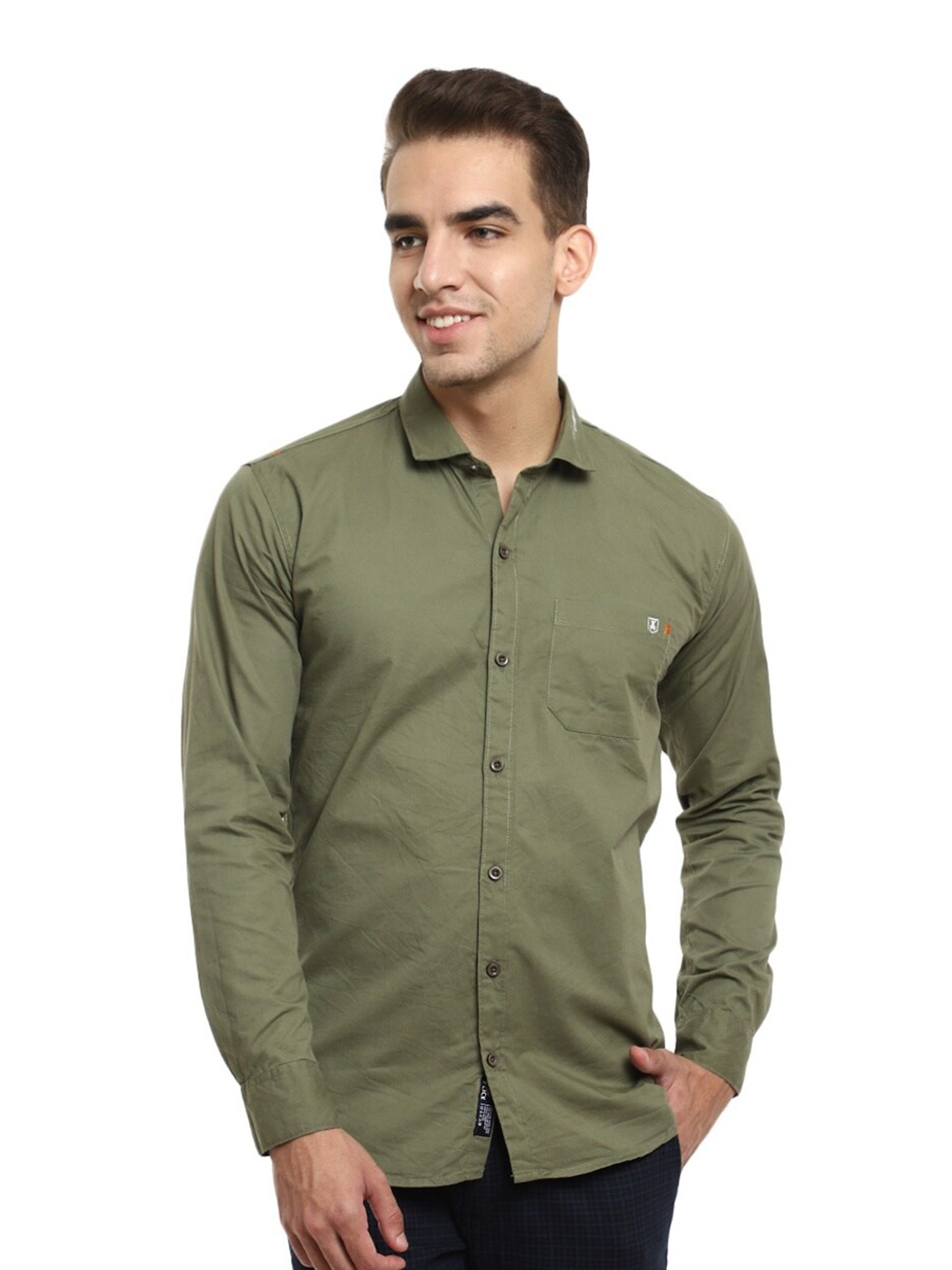 

V-Mart Men Olive Green Classic Slim Fit Twill Cotton Casual Shirt