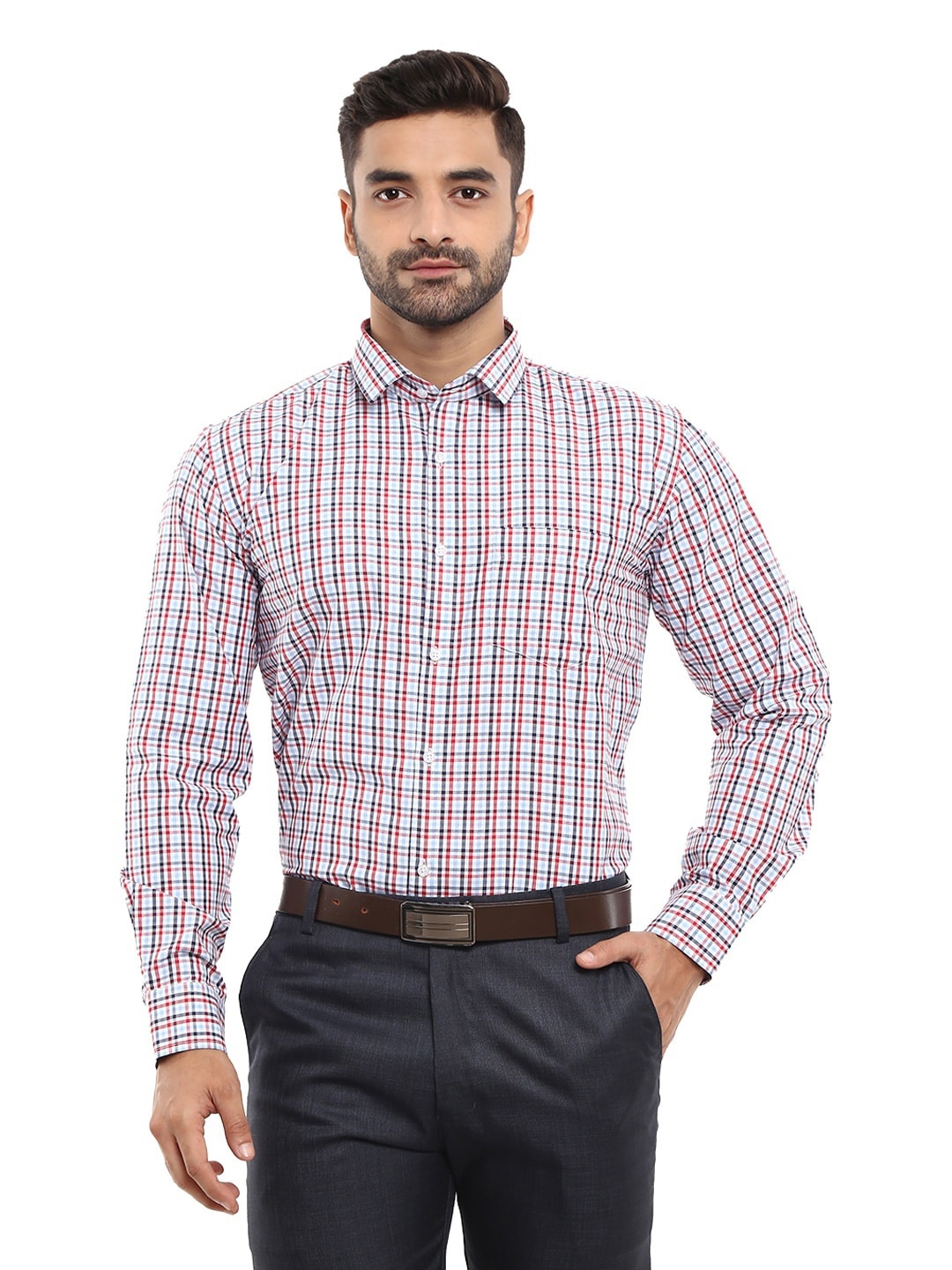 

J White by Vmart Men Red Classic Checked Formal Shirt