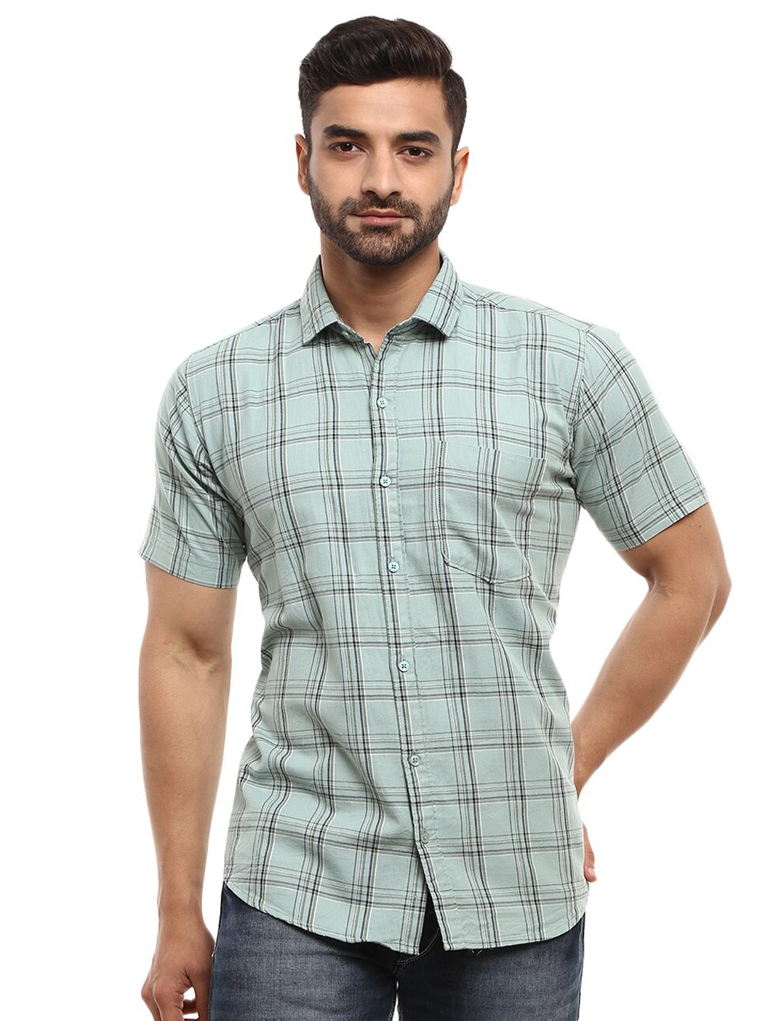 

V-Mart Men Green Classic Checked Regular Fit Twill Cotton Casual Shirt