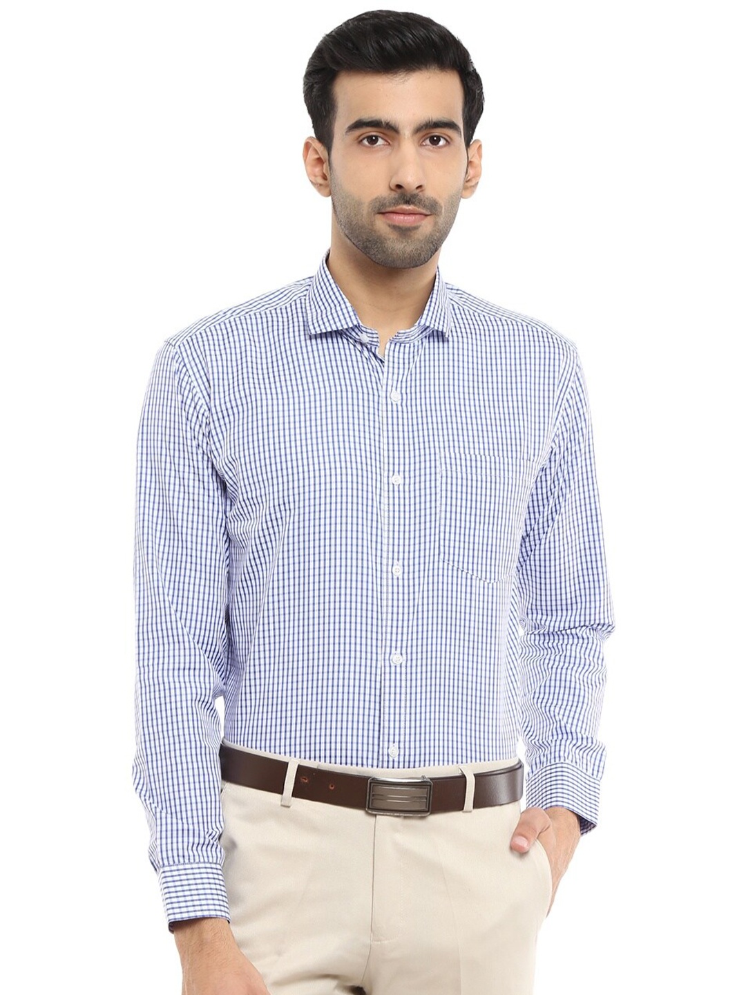 

V-Mart Men Blue & White Gingham Checked Formal Shirt