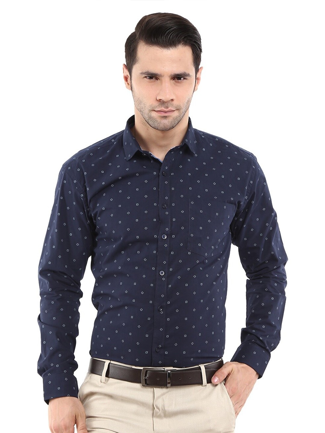 

V-Mart Men Navy Blue Classic Printed Formal Shirt