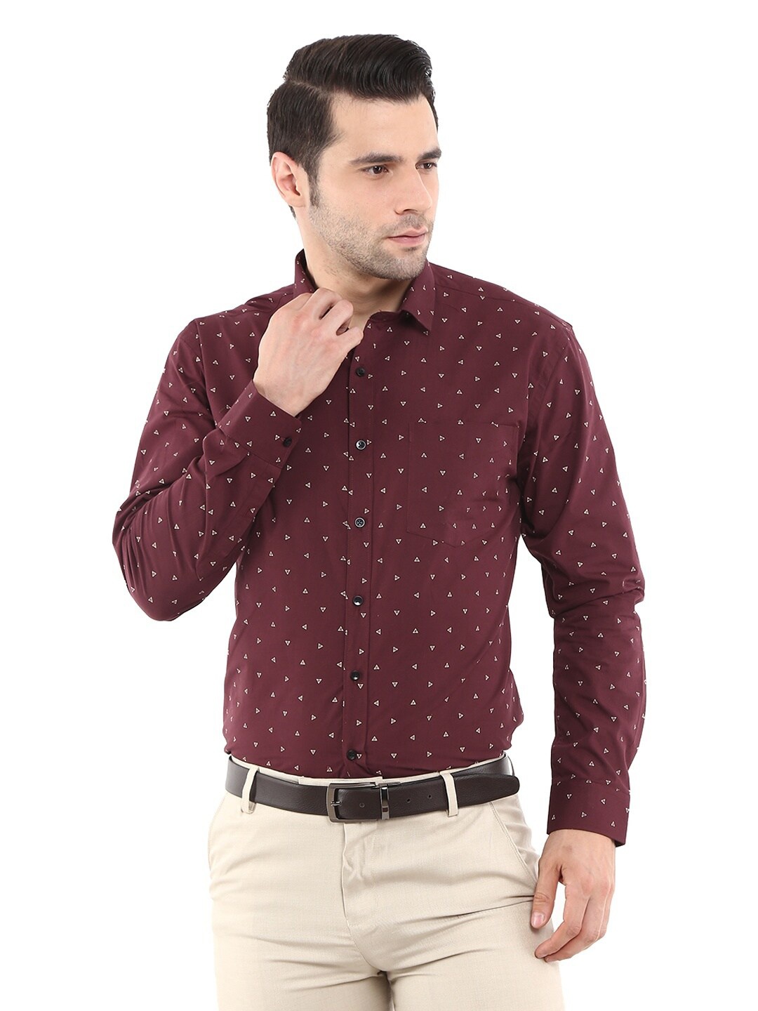 

J White by Vmart Men Maroon Classic Printed Formal Cotton Shirt