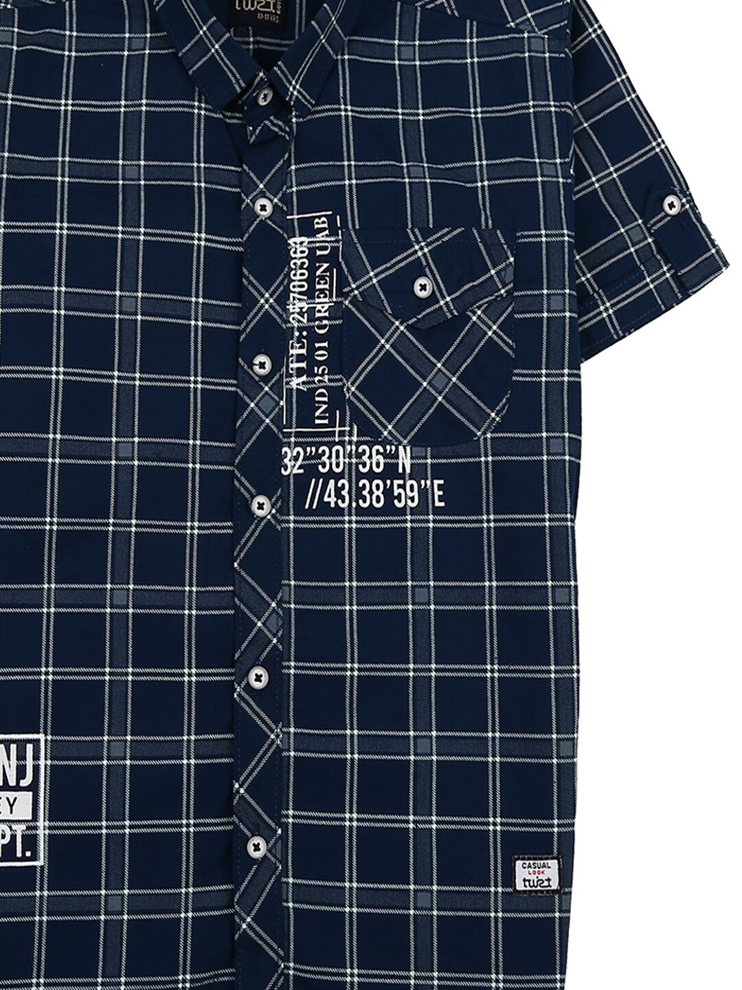

V-Mart Boys Navy Blue Classic Windowpane Checks Checked Casual Shirt