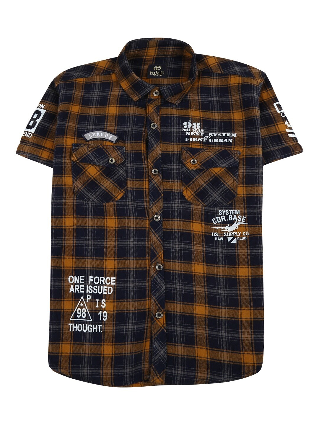 

V-Mart Boys Mustard Yellow & Black Classic Tartan Checks Checked Cotton Casual Shirt