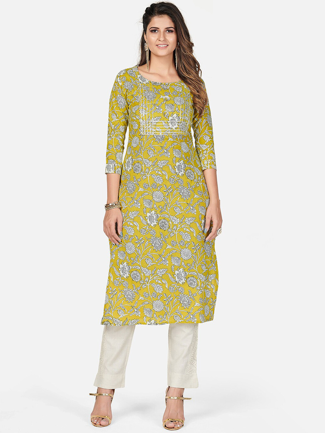 

KALINI Women Green Floral Printed Kurta