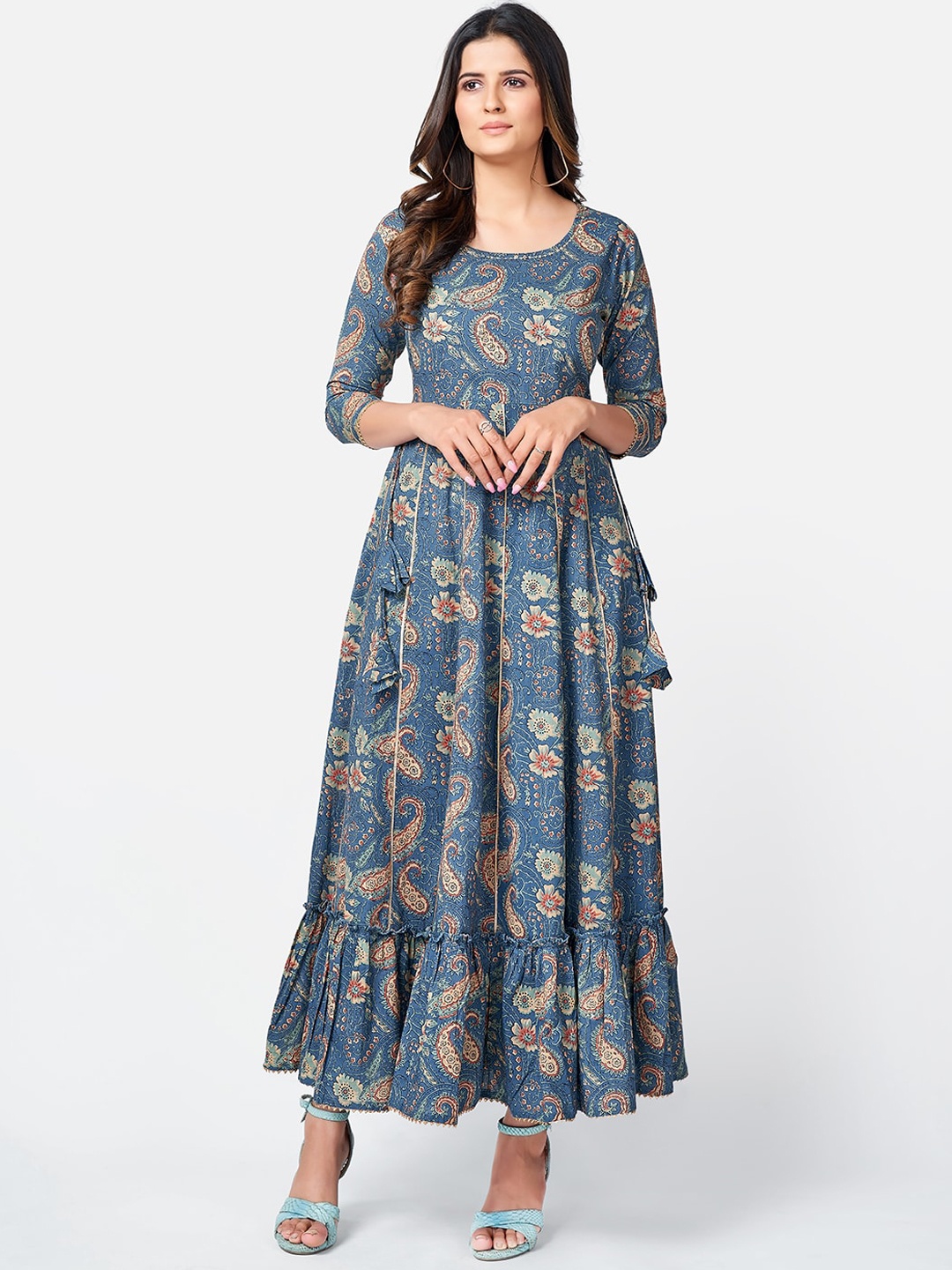

Vbuyz Women Blue Floral Printed Anarkali Kurta