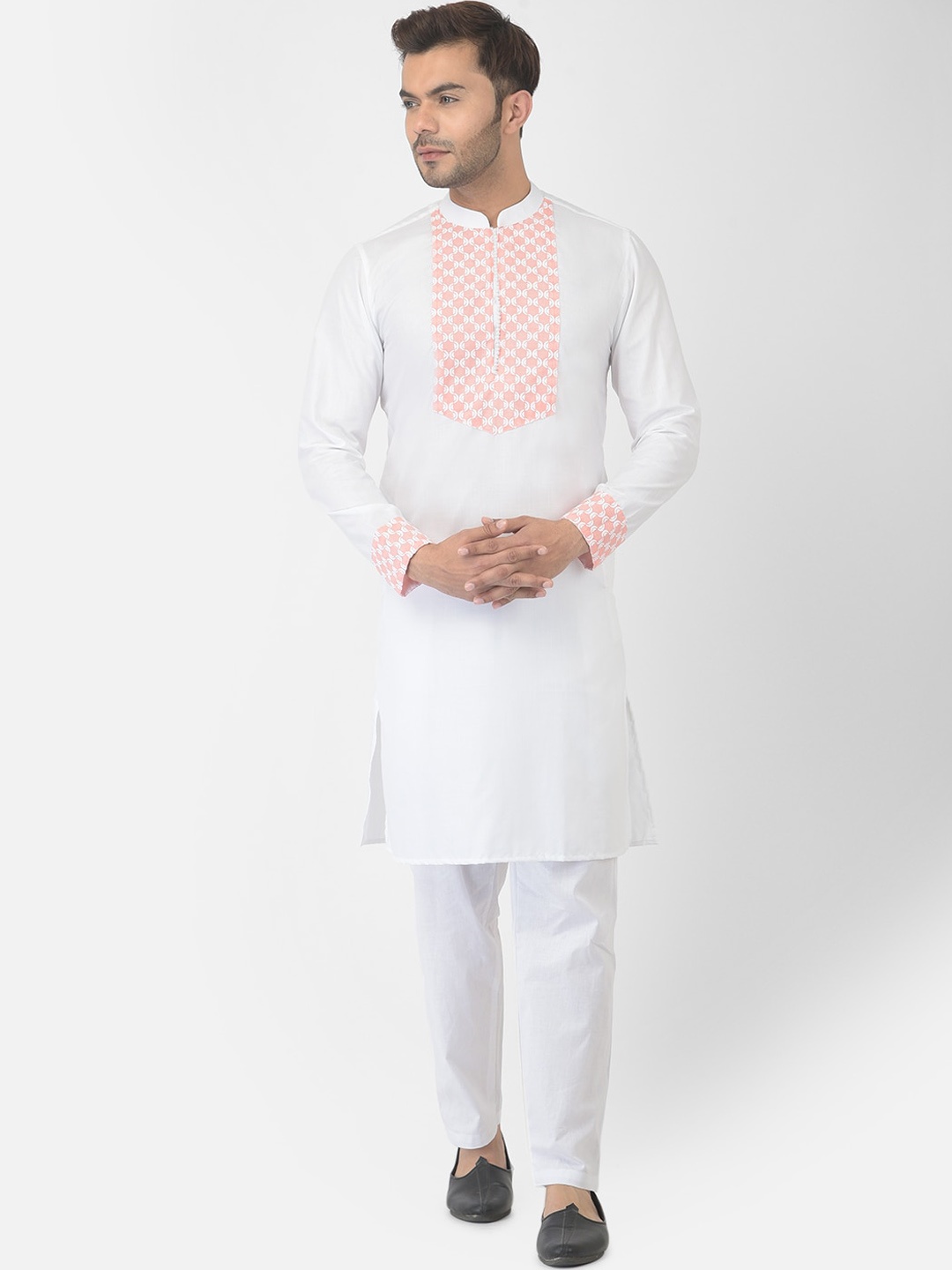

DEYANN Men White Ethnic Motifs Embroidered Pure Cotton Kurti with Pyjamas