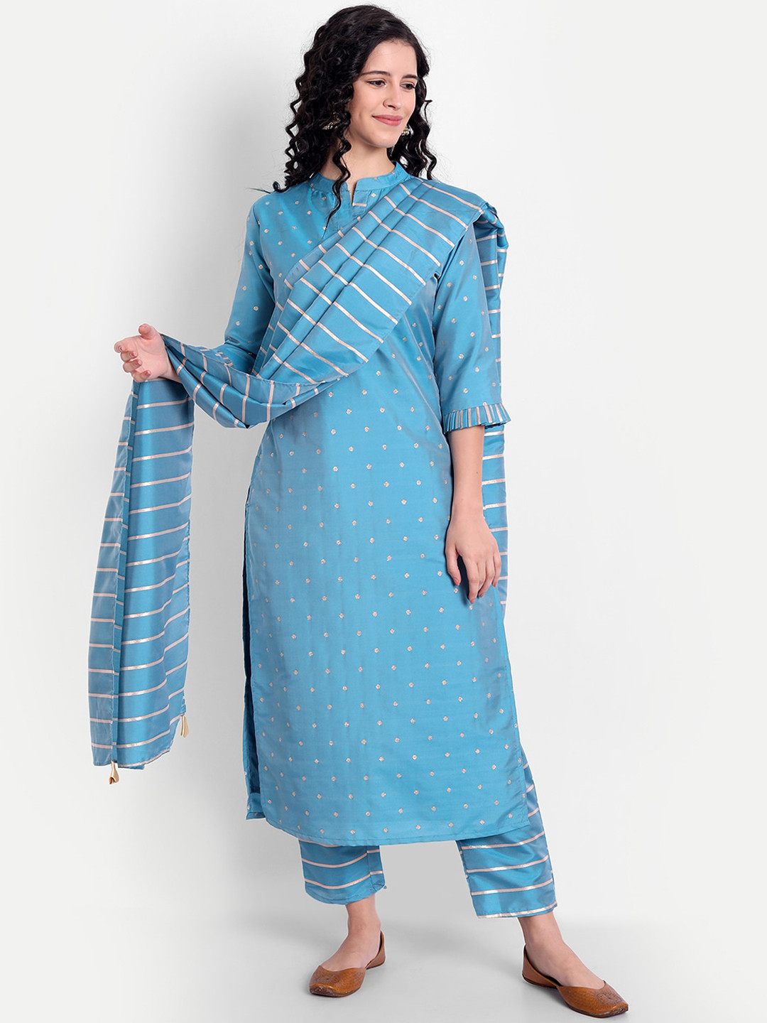 

V TRADITION Women Blue Printed Kurta with Trousers