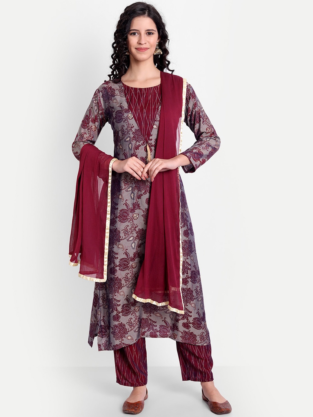 

V TRADITION Women Multicoloured Panelled Kurta with Trousers & With Dupatta, Multi