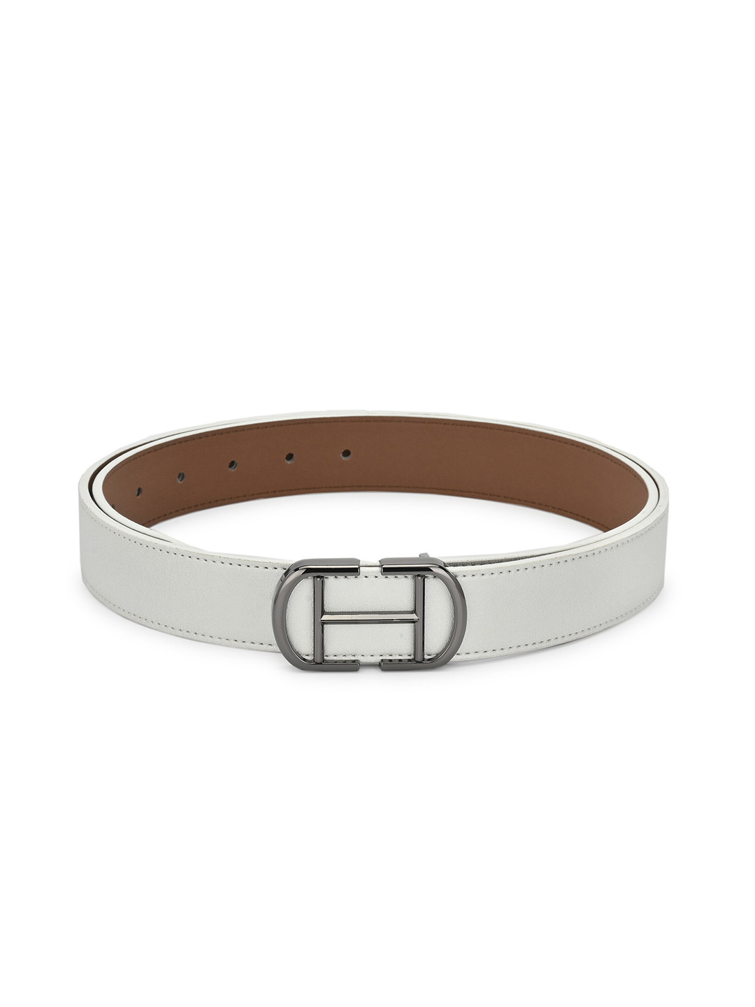 

thickskin Women Silver PU Textured Belt