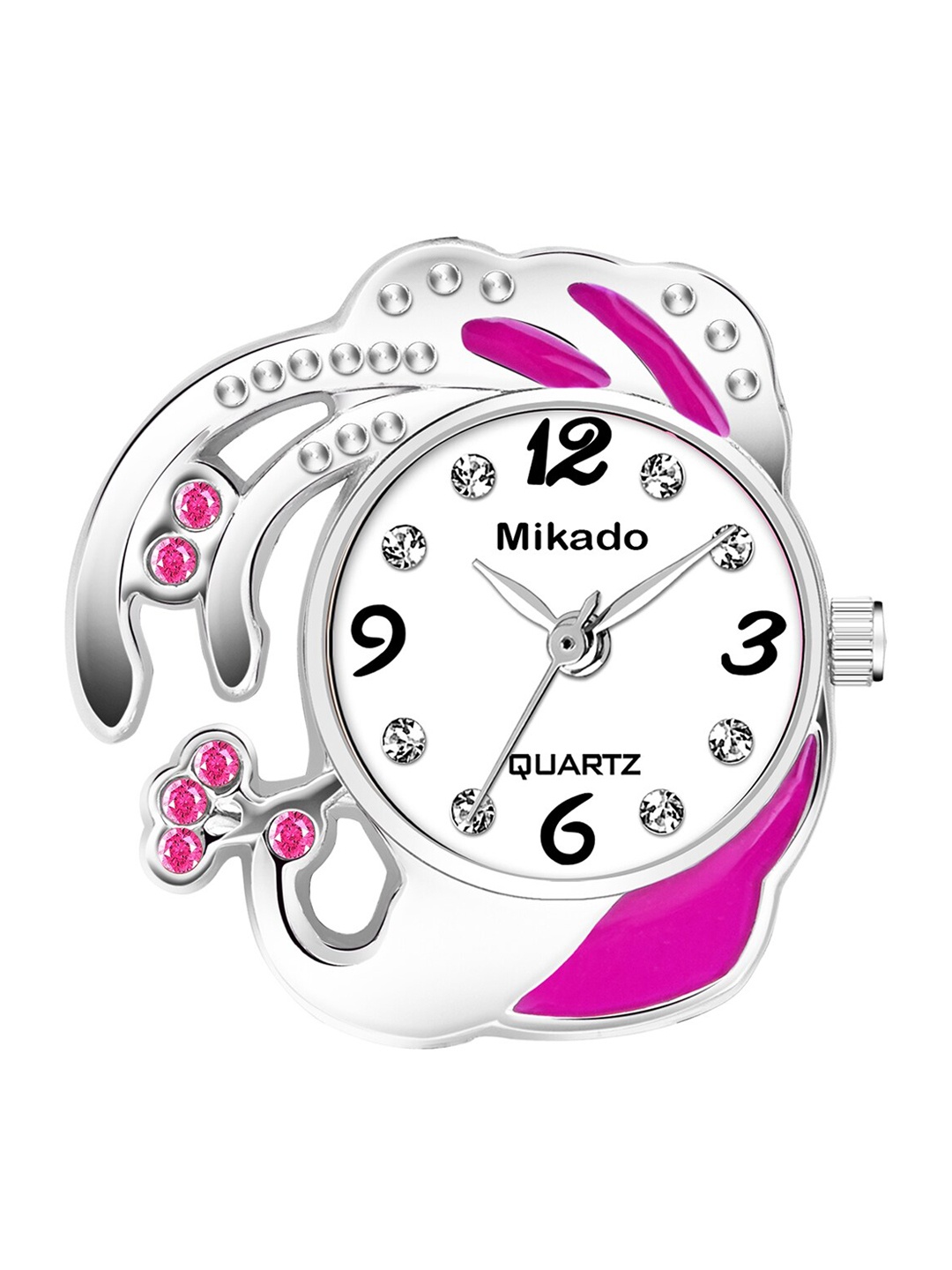 

Mikado Women Silver-Toned Brass Embellished Dial & Red Leather Wrap Around Straps Analogue Watch