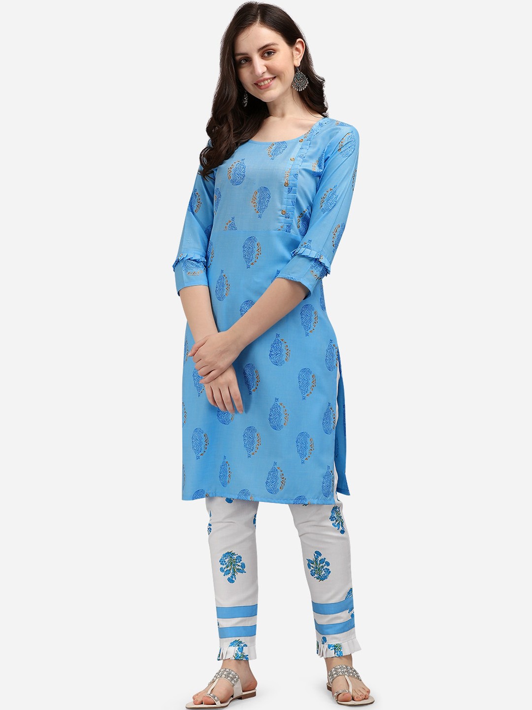 

KALINI Women Blue Ethnic Motifs Printed Kurta with Trousers