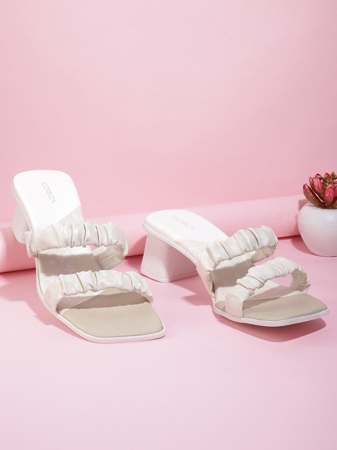 

CORSICA Women Cream-Coloured Ruched Block Heels