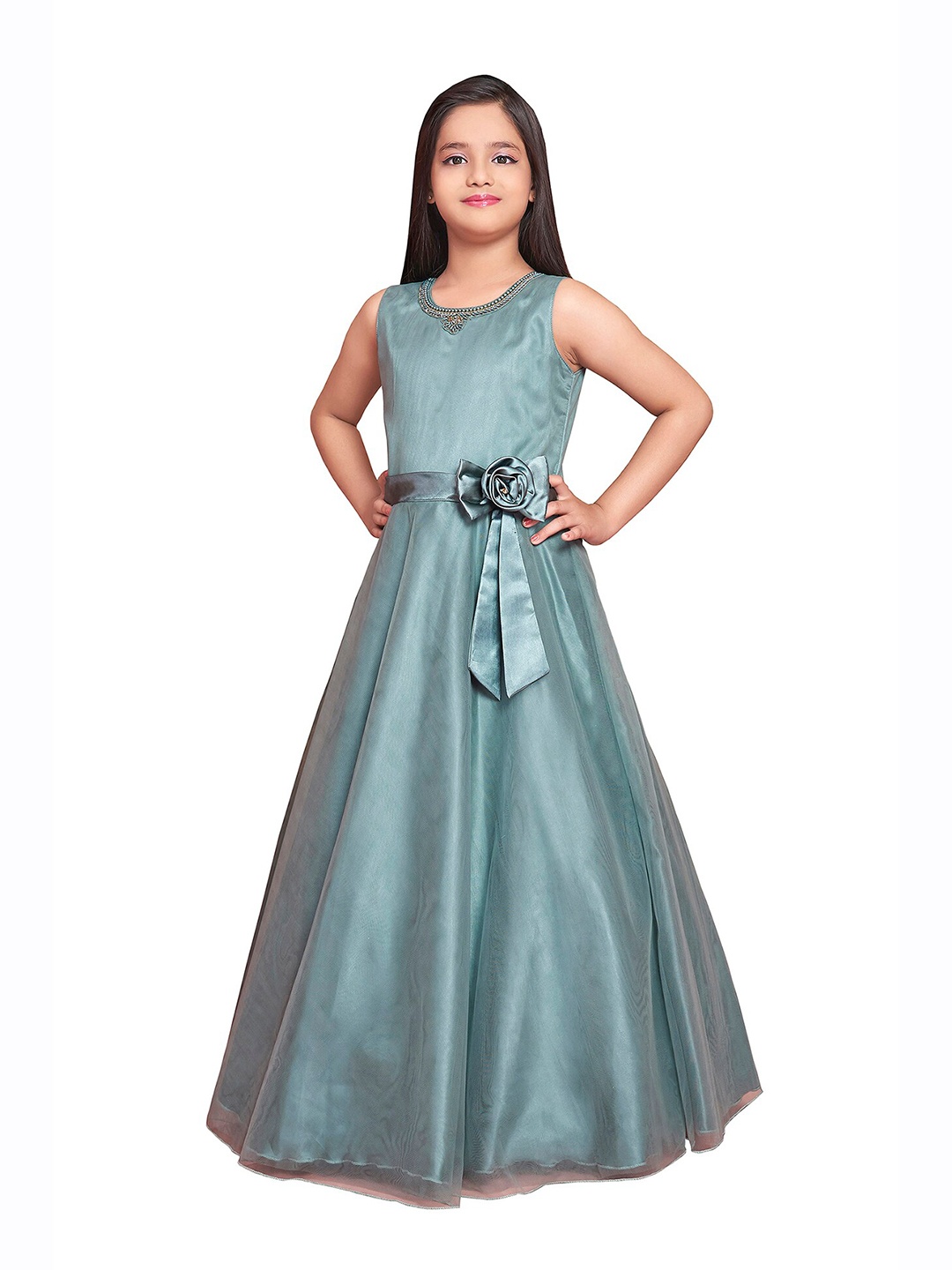 

BETTY Satin Maxi Dress & Broach, Blue