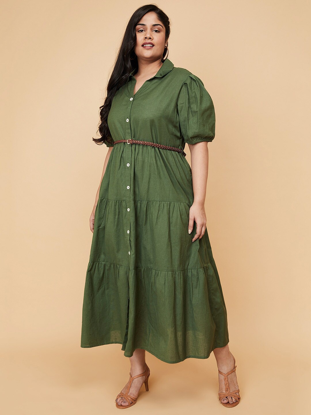 

max Plus Size Women Green Shirt Maxi Dress