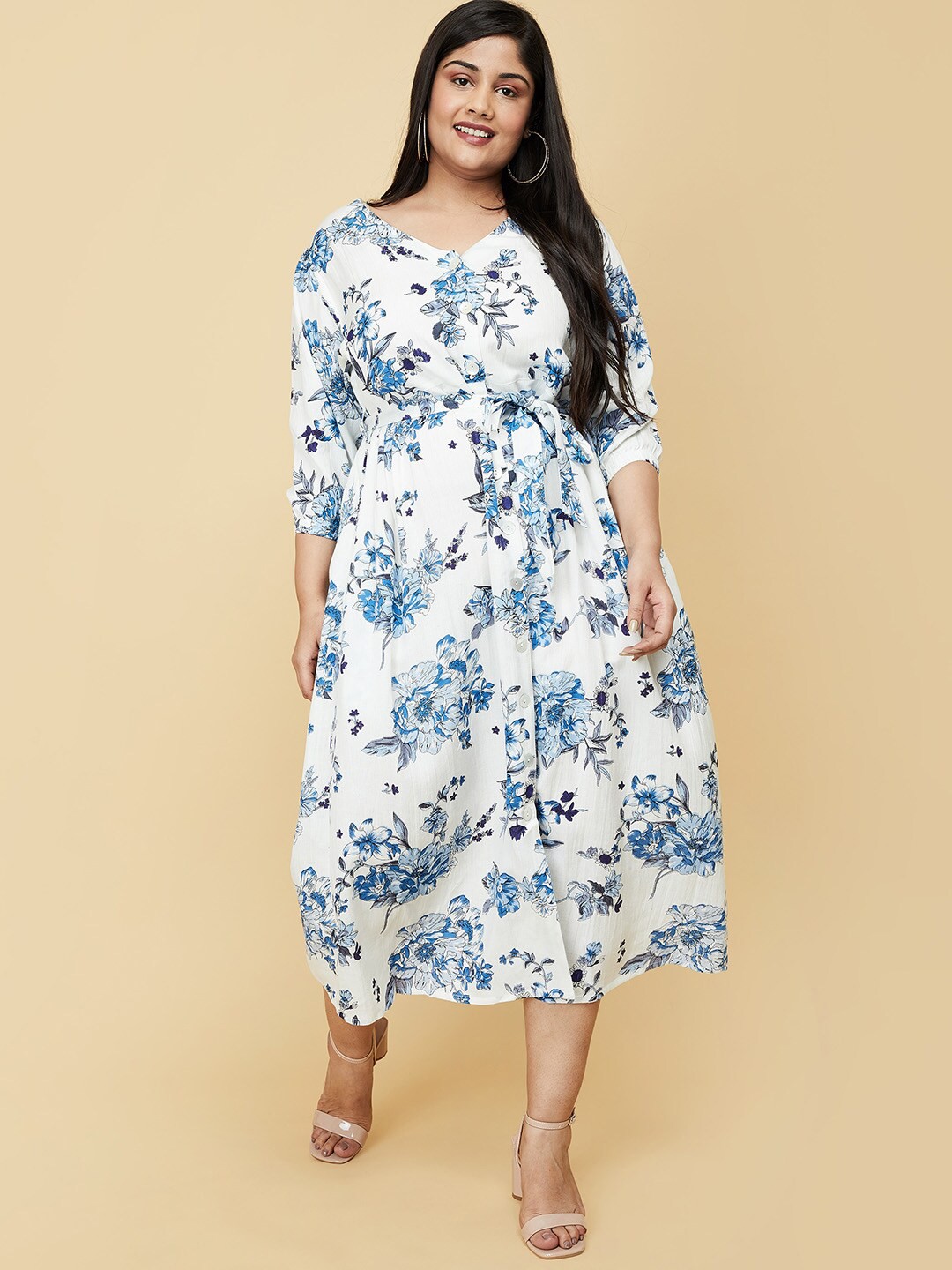 

max Women Plus Size Floral Midi Dress, White