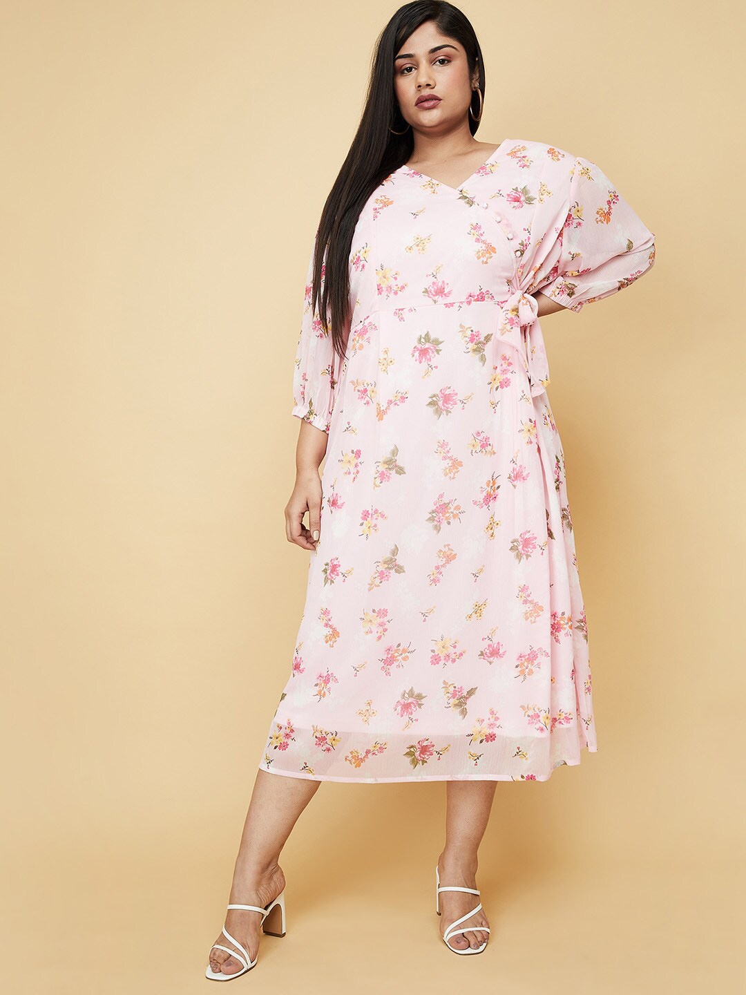 

max Plus Size Women Pink Floral Empire Midi Dress