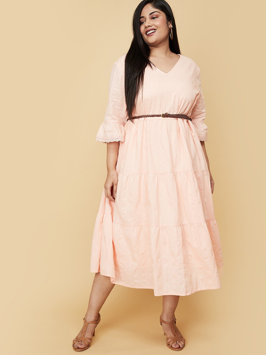 

max Women Plus Size Peach-Coloured Empire Midi Dress