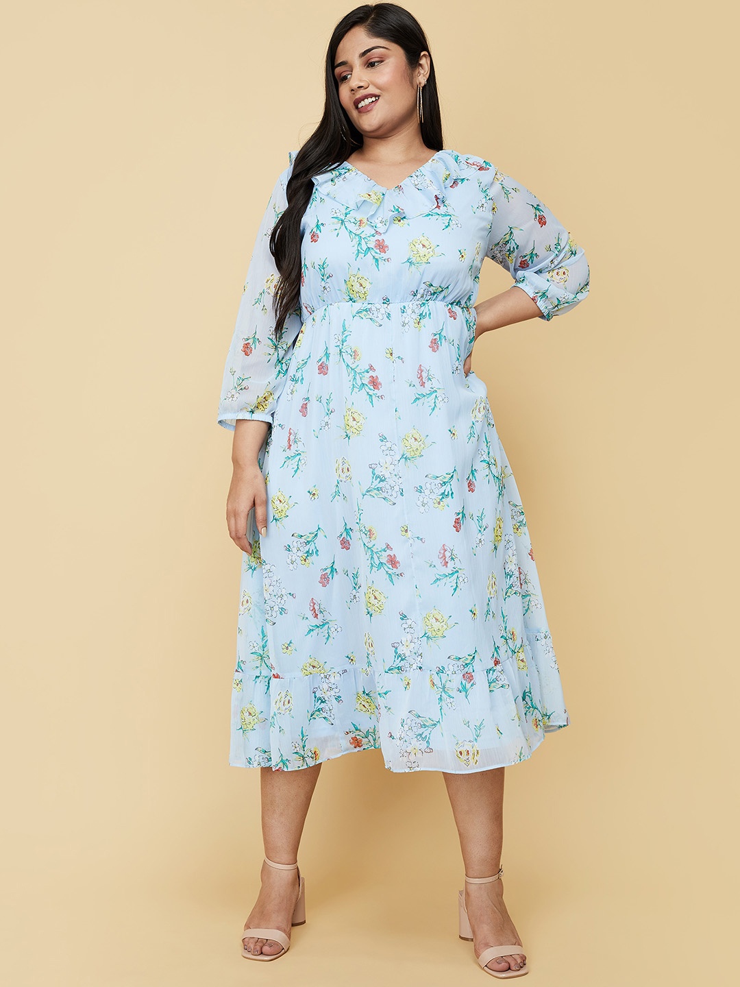 

max Blue & Yellow Floral Midi Dress