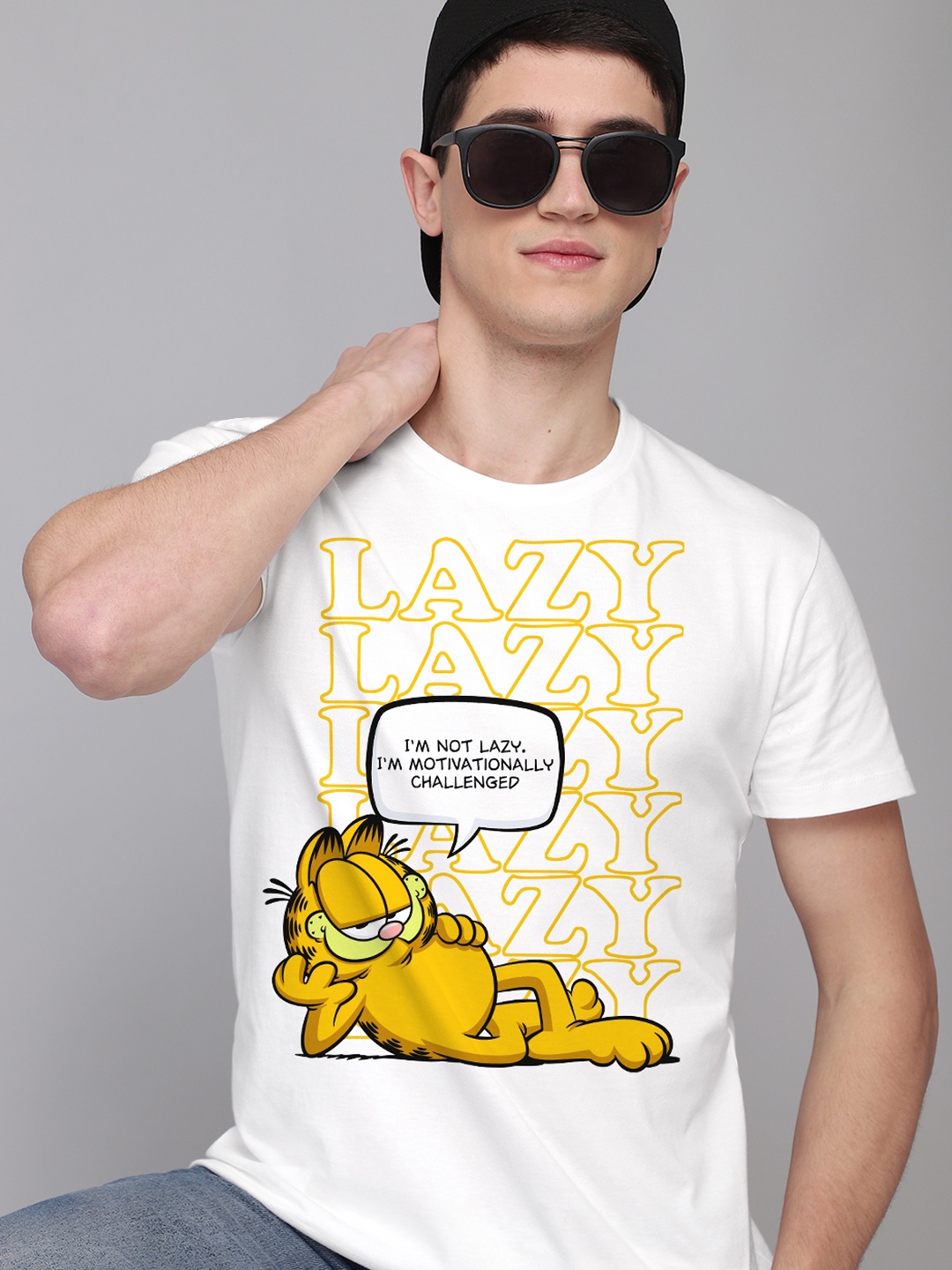 

Free Authority Men White Garfield Printed T-shirt