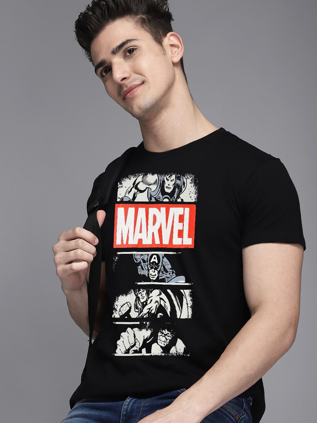

Free Authority Men Black Typography Marvel Avengers Printed T-shirt