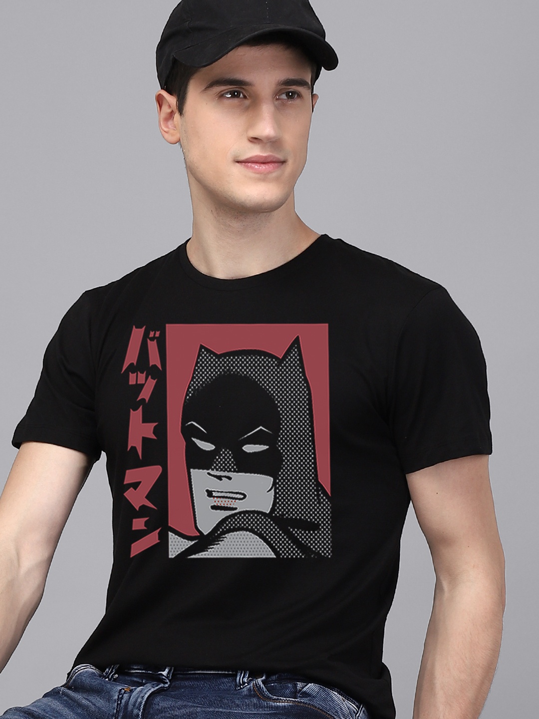 

Free Authority Men Black Batman Printed Cotton T-shirt
