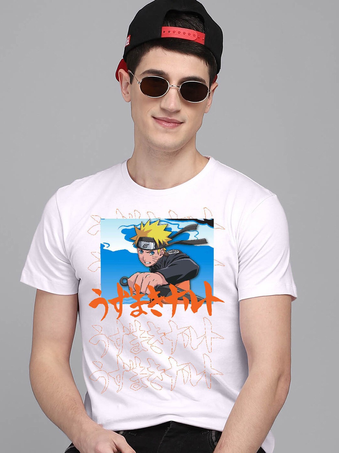 

Free Authority Men White & Blue Naruto Featured Printed Cotton T-shirt