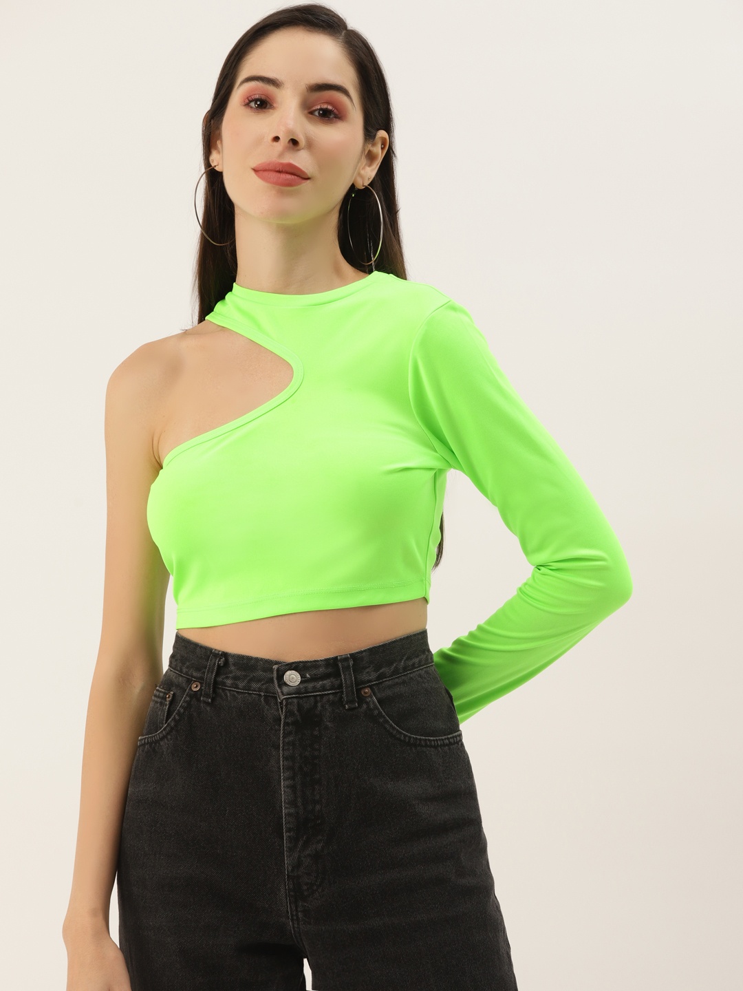 

Aayna Fluorescent Green One Shoulder Crop Top
