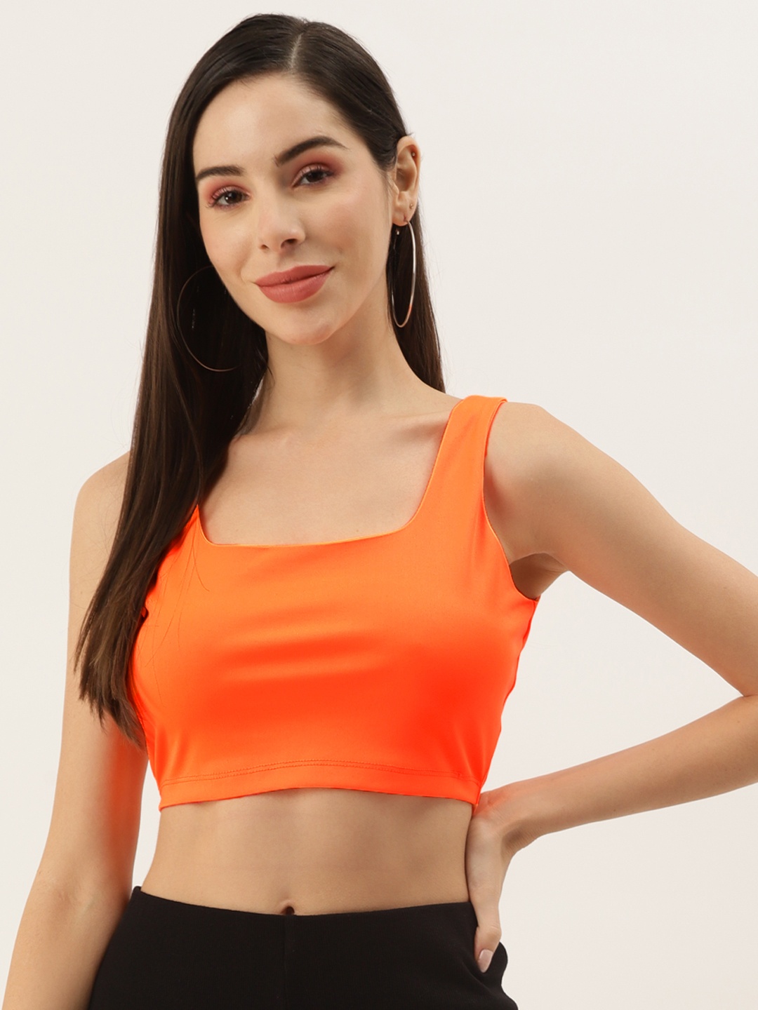 

Aayna Neon Orange Solid Crop Top