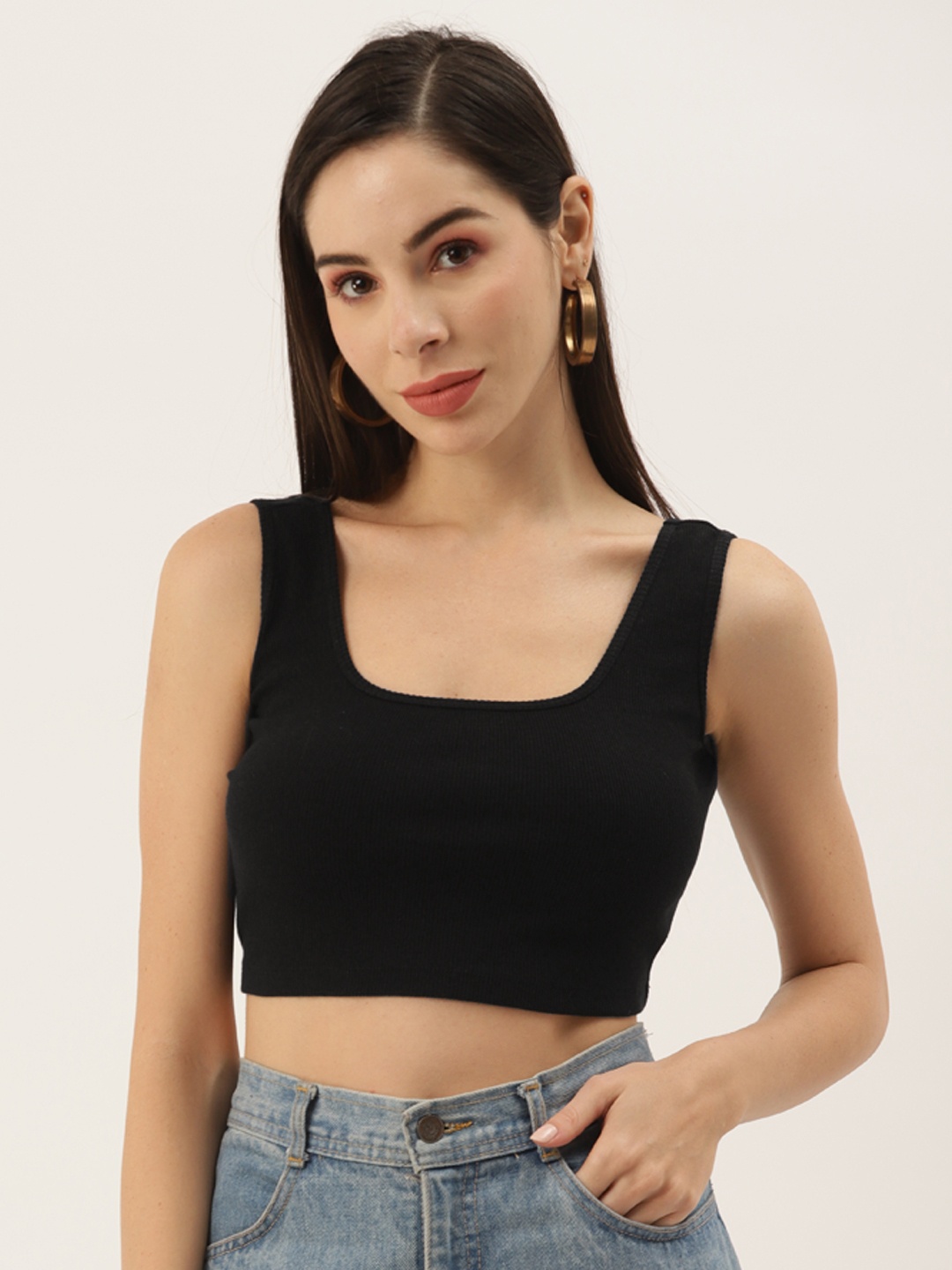 

Aayna Women Black Fitted Cotton Crop Top