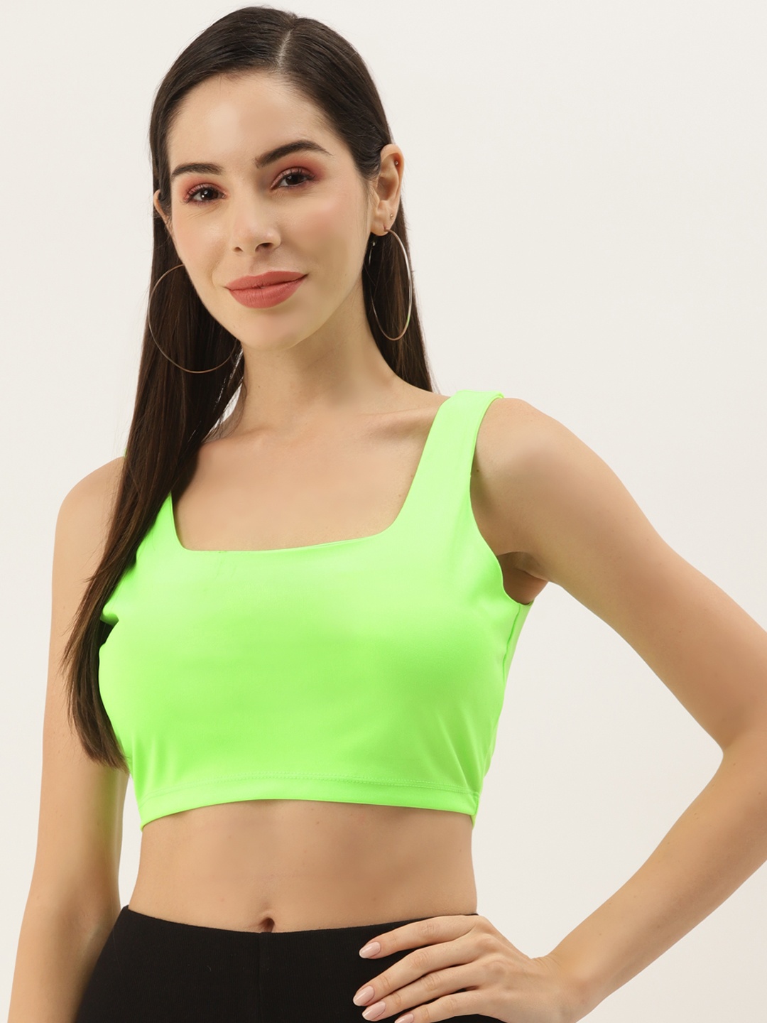 

Aayna Fluorescent Green Solid Crop Top