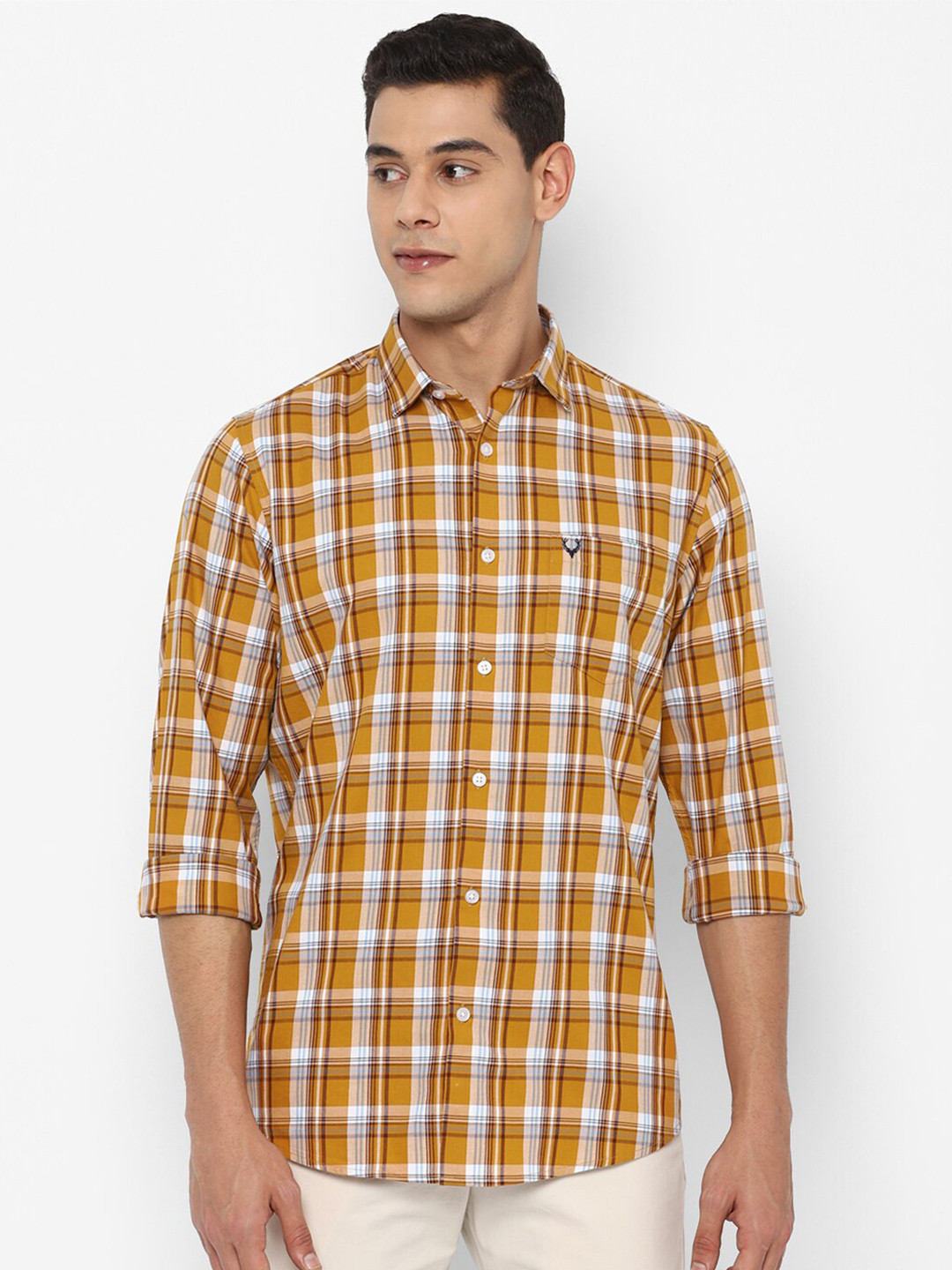 

Allen Solly Men Yellow Slim Fit Tartan Checks Checked Pure Cotton Casual Shirt