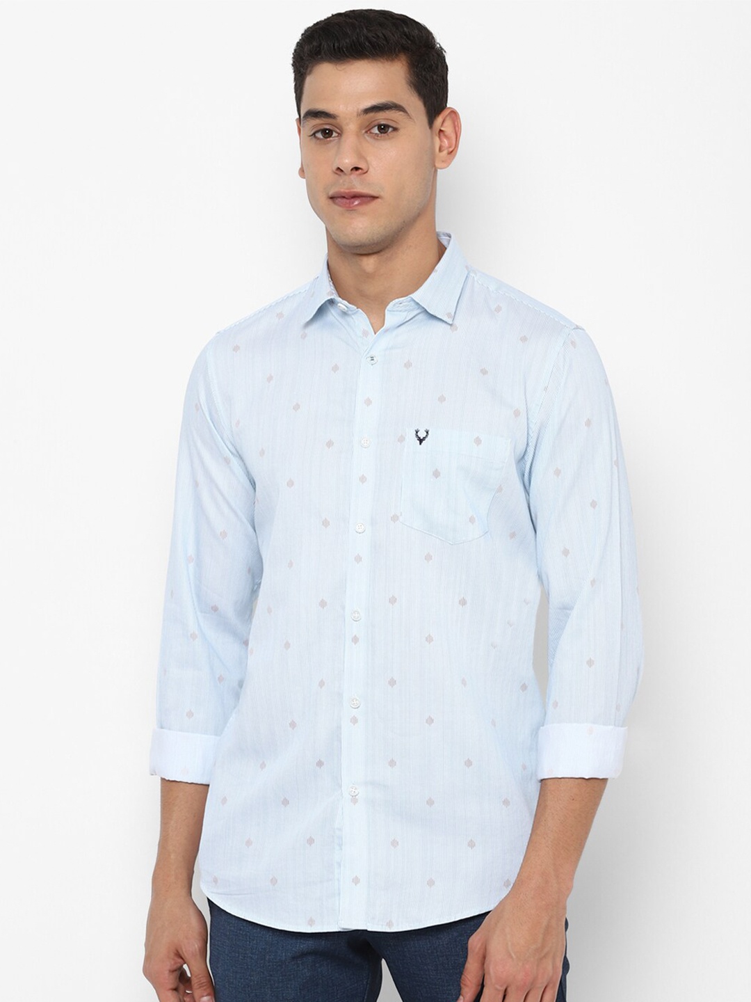 

Allen Solly Men Blue & White Slim Fit Striped Pure Cotton Casual Shirt