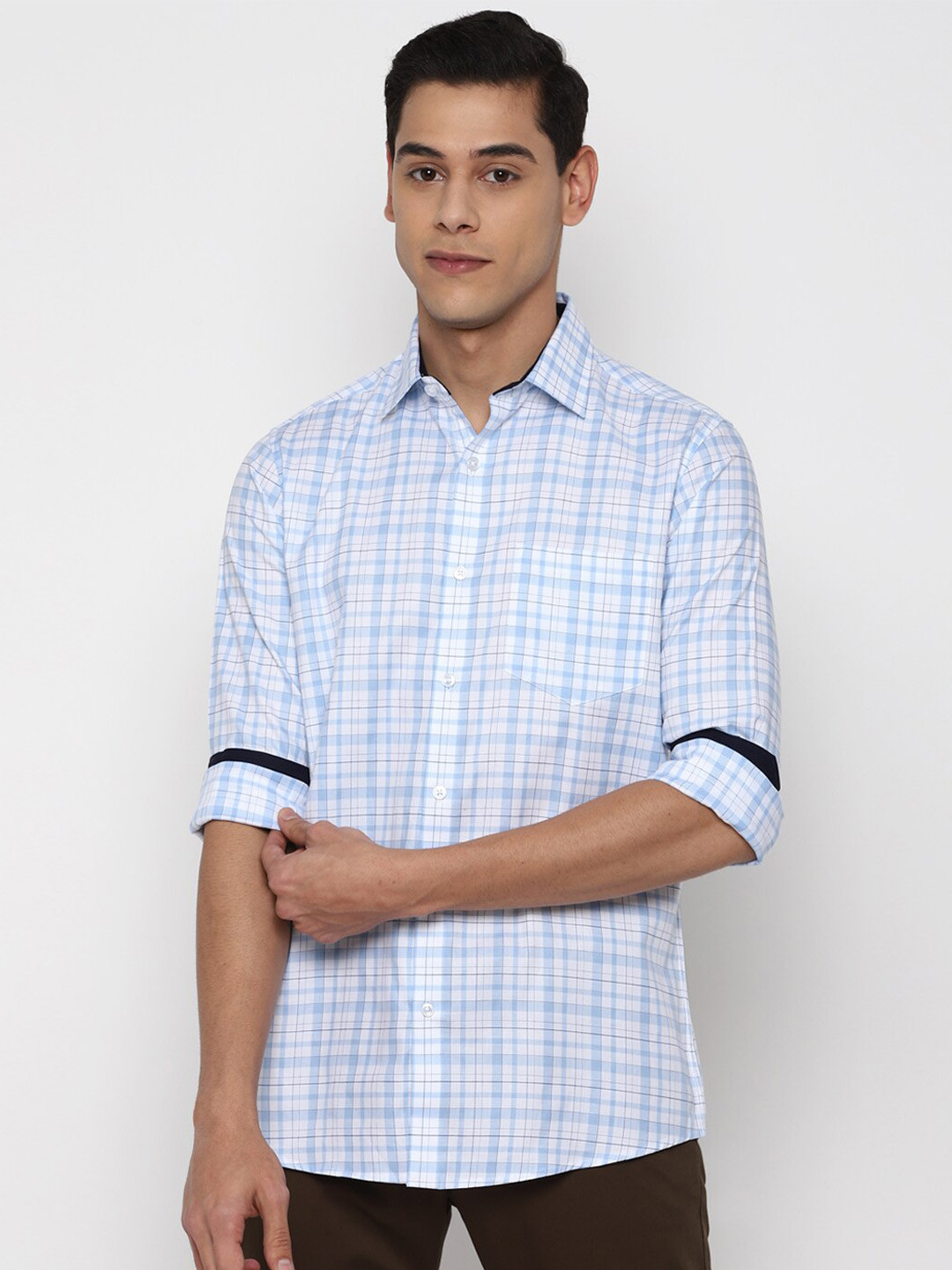 

Allen Solly Men Blue Slim Fit Checked Cotton Casual Shirt