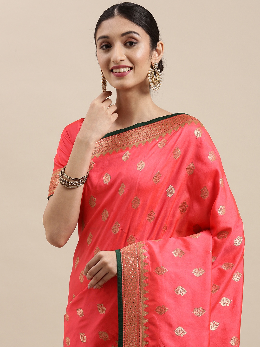 

NAKKASHI Pink & Golden Ethnic Motifs Woven Design Saree