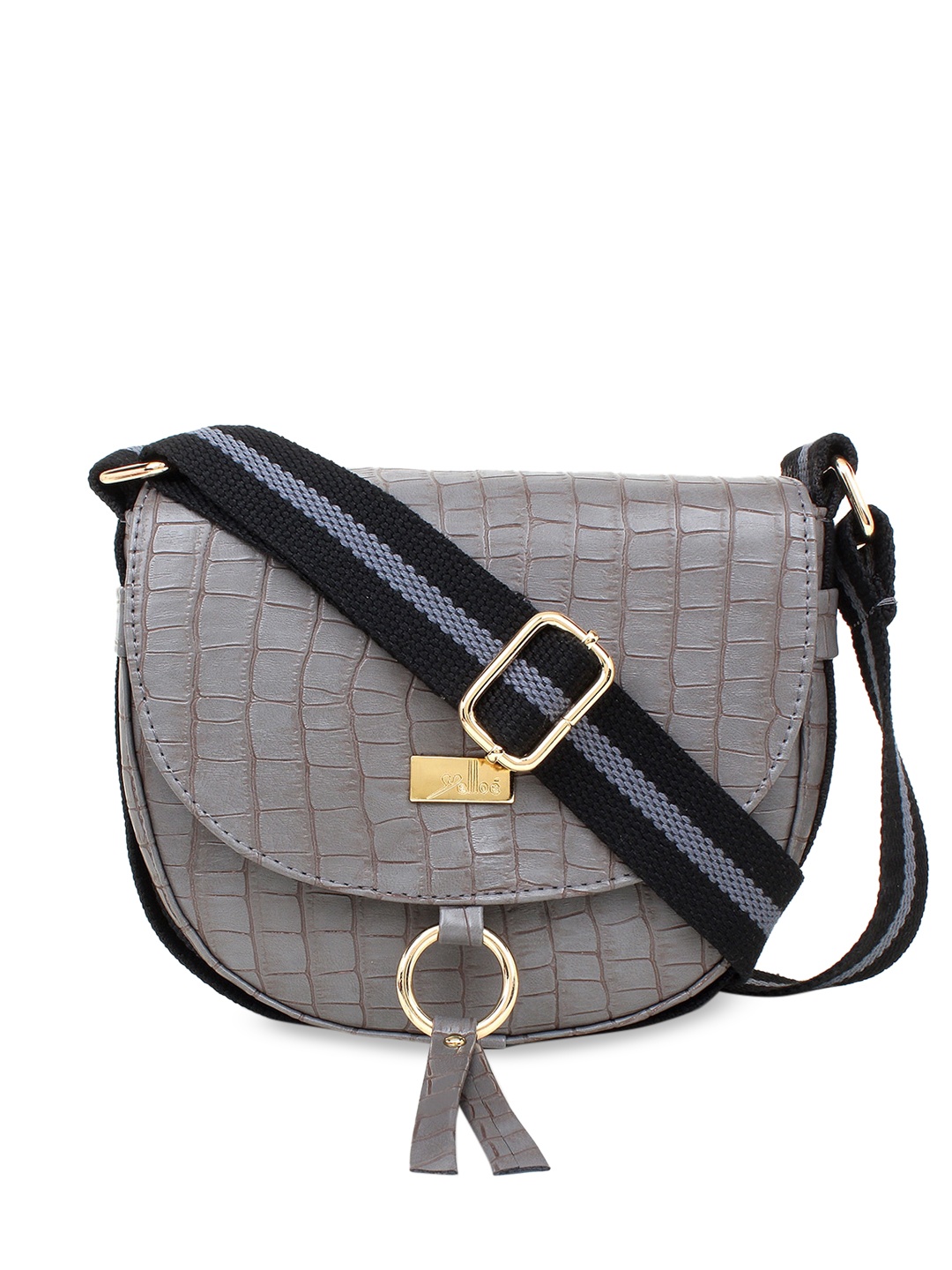 

yelloe Grey Checked Structured Sling Bag with Tasselled