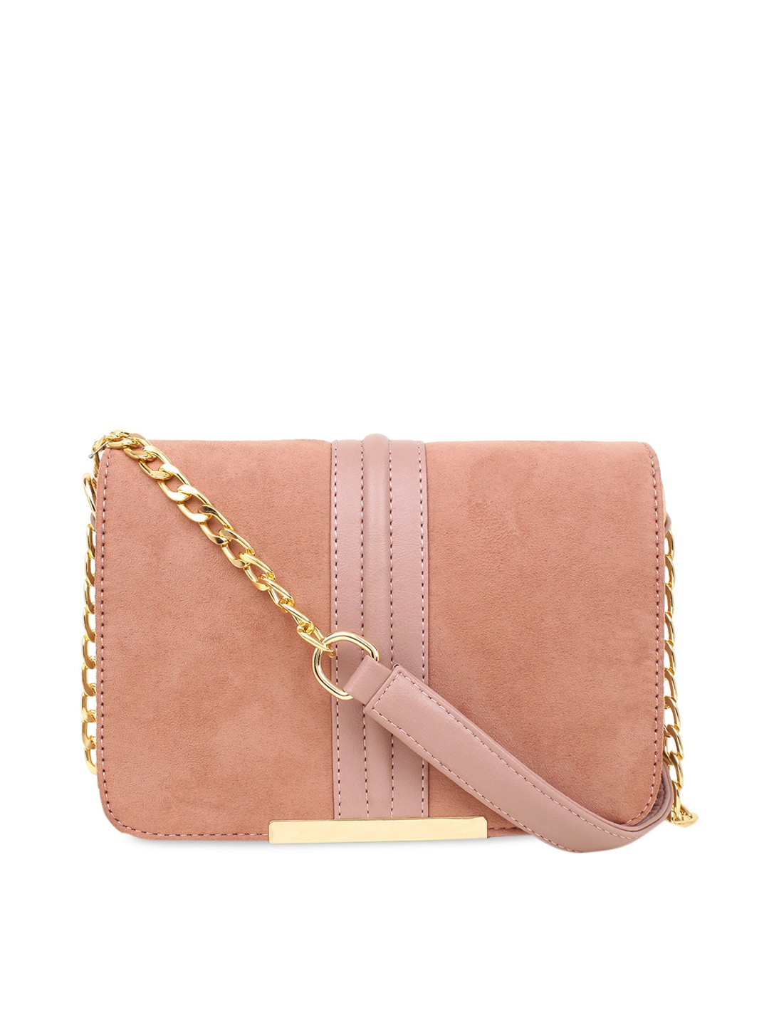 

yelloe Peach-Coloured Textured Leather Structured Sling Bag
