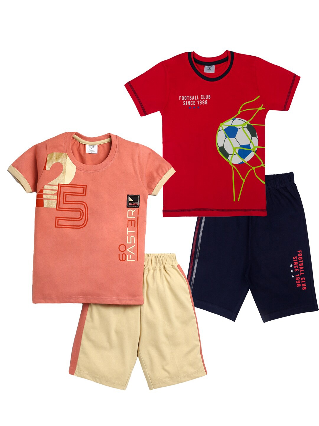 

Todd N Teen Boys Pack of 2 Pure Cotton T-shirts with Shorts, Peach
