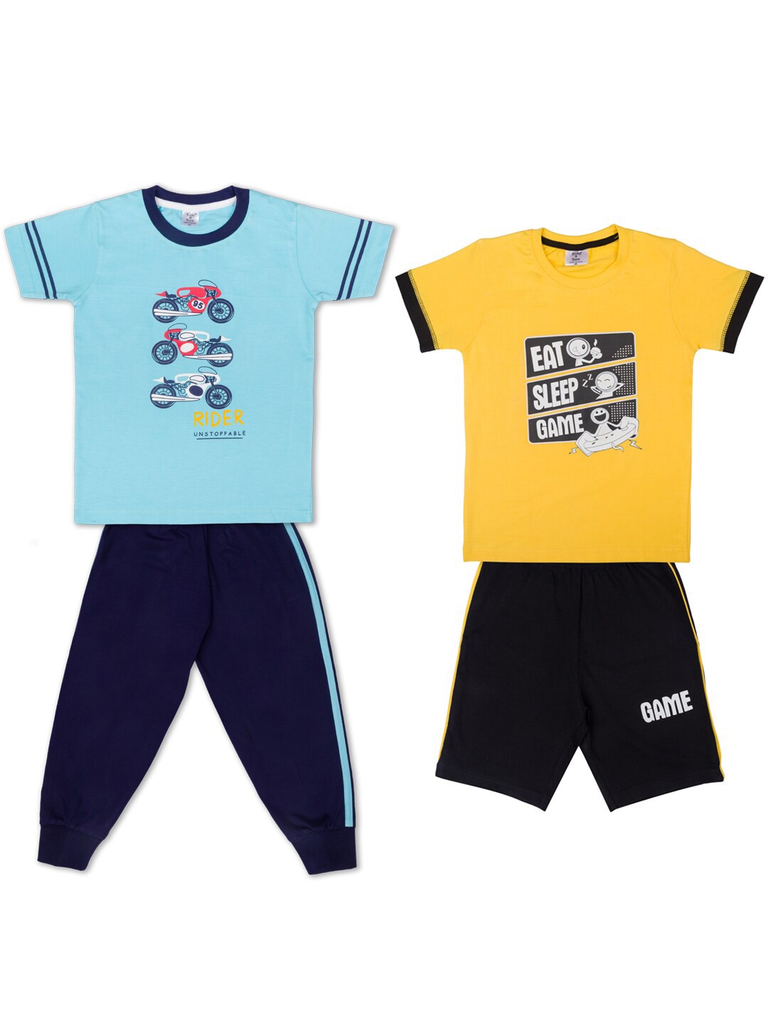 

Todd N Teen Boys Pack of 2 Blue & Yellow Printed Cotton T-shirt with Trousers
