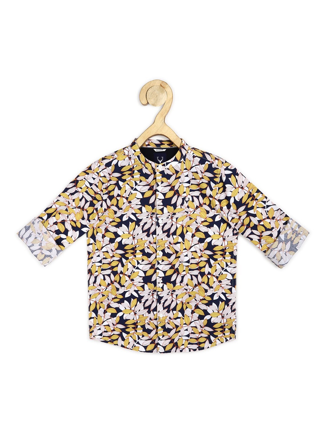

Allen Solly Junior Boys Navy Blue & Yellow Printed Pure Cotton Casual Shirt