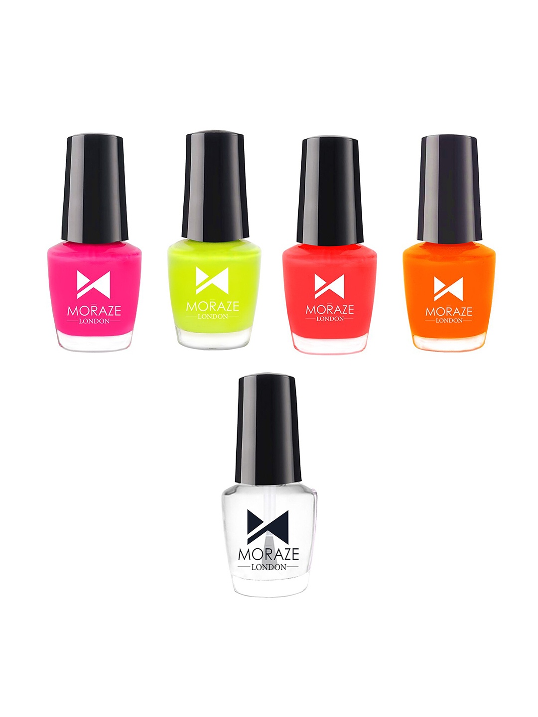 

Moraze Set of 4 Neon Nail Polish with 1 Top Coat, Multi