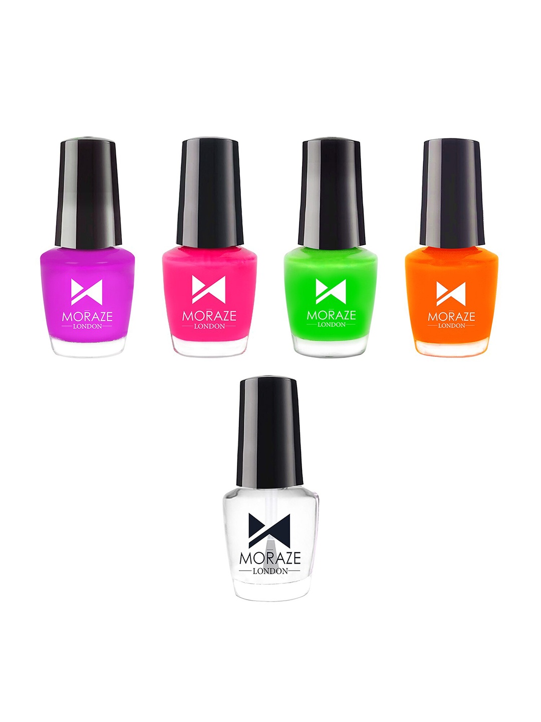 

Moraze Set of 4 Neon Nail Polish with 1 Top Coat, Multi