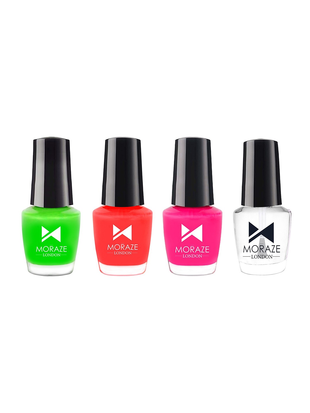 

Moraze Set of 3 Neon & 1 Top Coat Nail Polishes - 5 ml Each, Multi