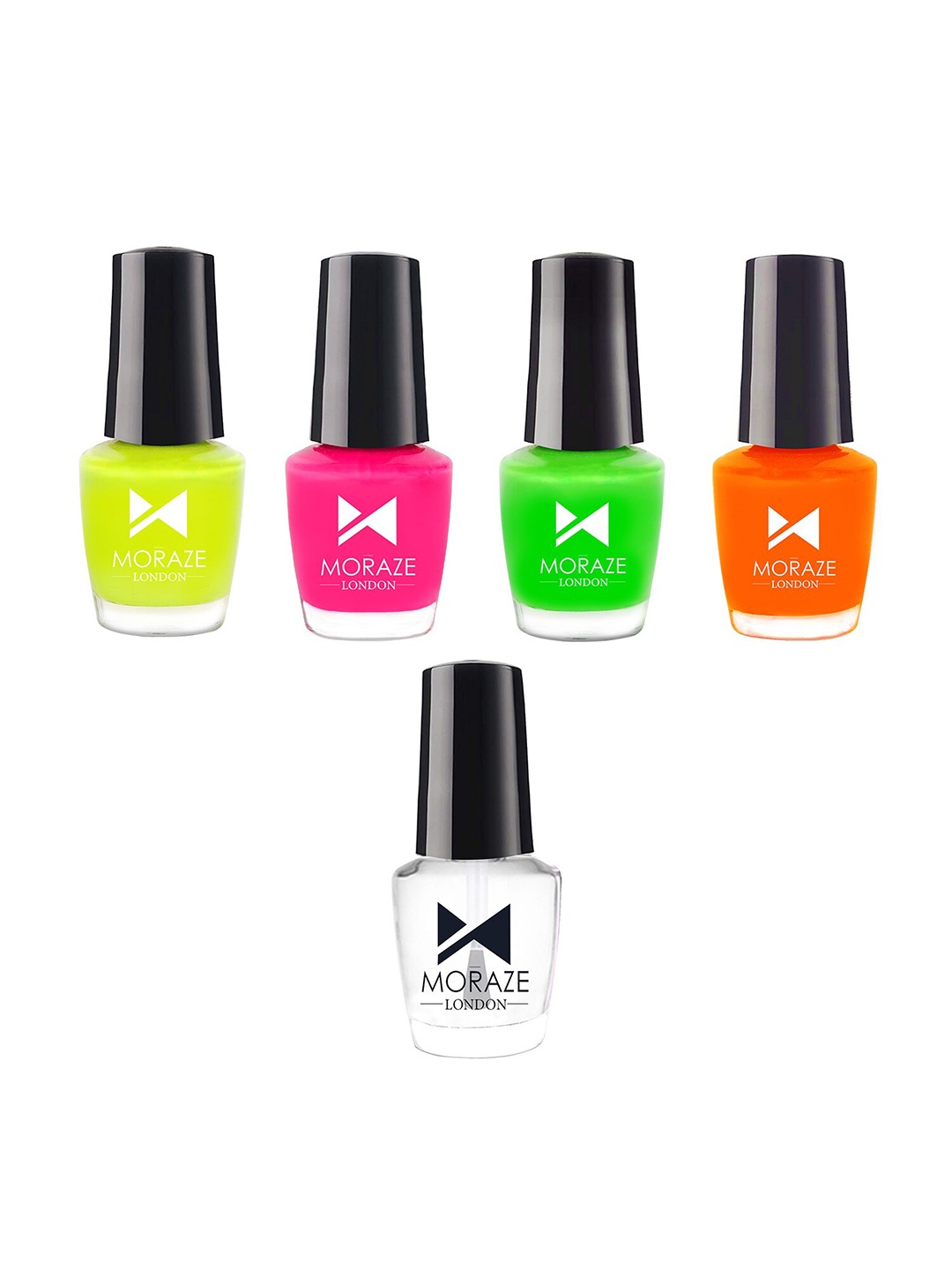 

Moraze Set of 4 Neon Nail Polish with 1 Top Coat, Multi