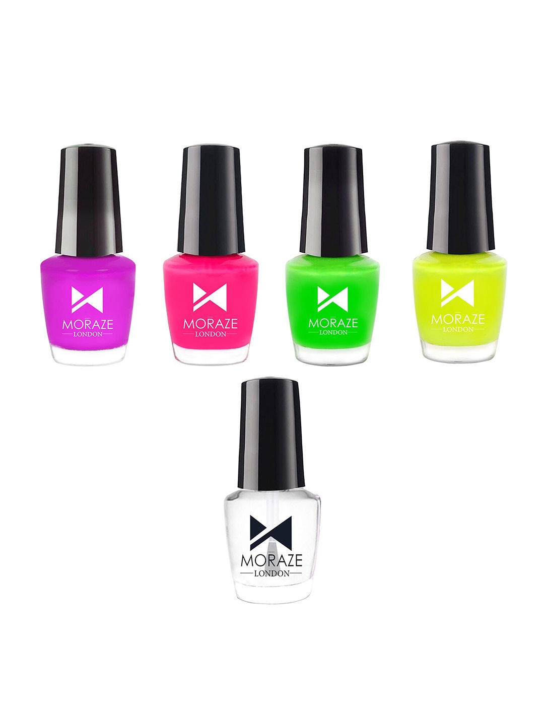 

Moraze Set of 4 Neon Nail Polish with 1 Top Coat, Multi