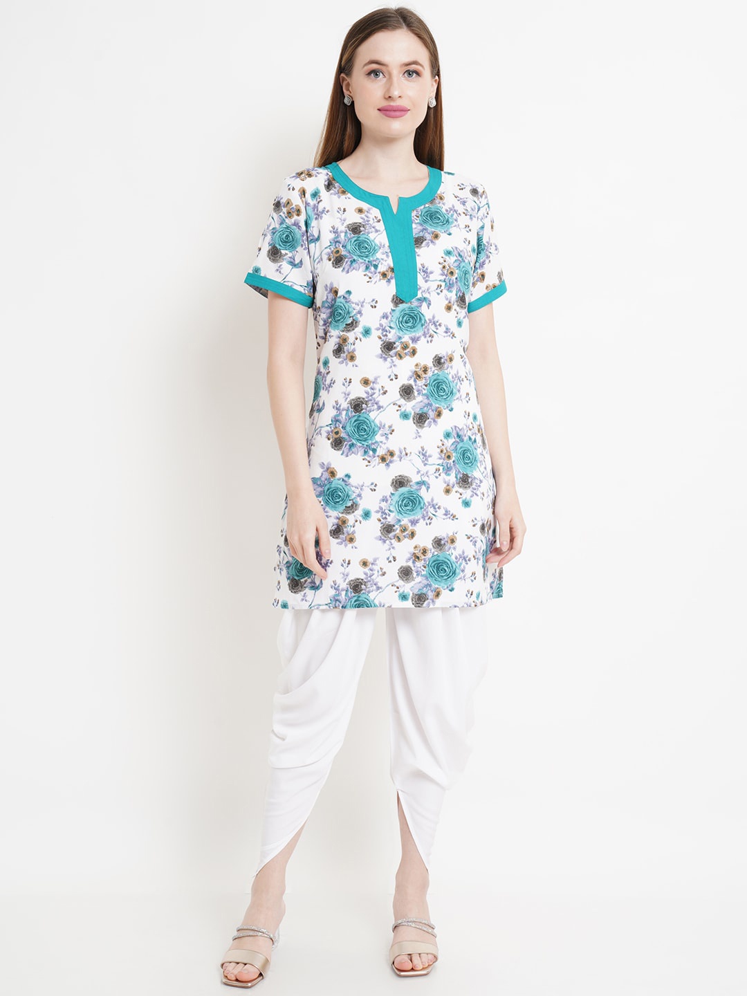 

WESTCLO Women White Floral Printed Kurti with Dhoti Pants
