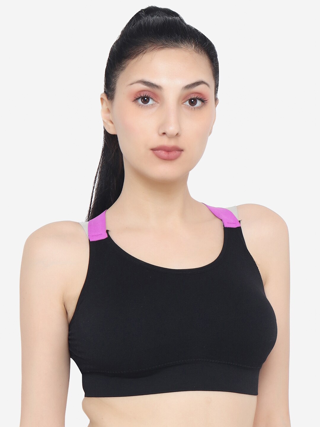 

XOXO Design Black & Purple Solid Removable Padding Cotton Sports Bra