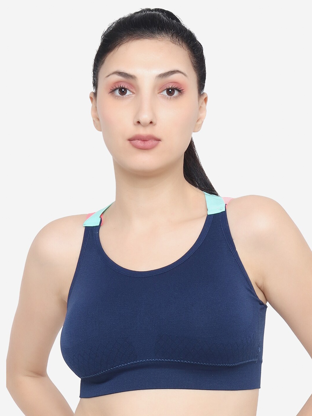 

XOXO Design Navy Blue & Teal Solid Non Wired Full Coverage Workout Bra